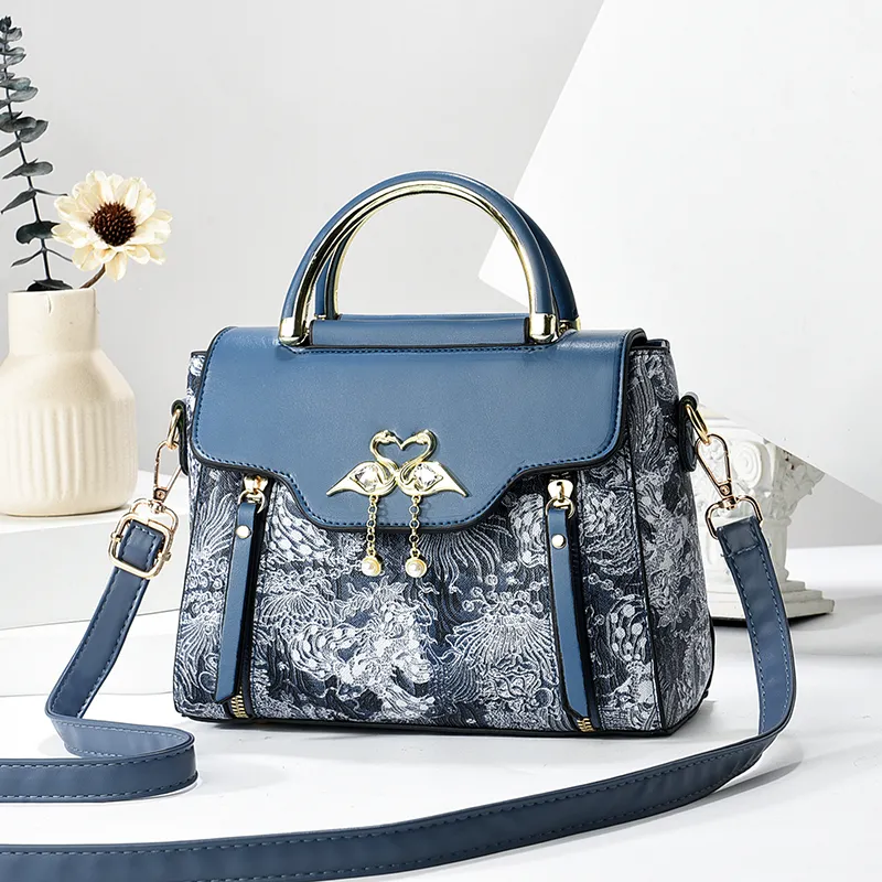 Genuine Leather Print Handbag for Women, Luxury Tote Shoulder Bag - 1