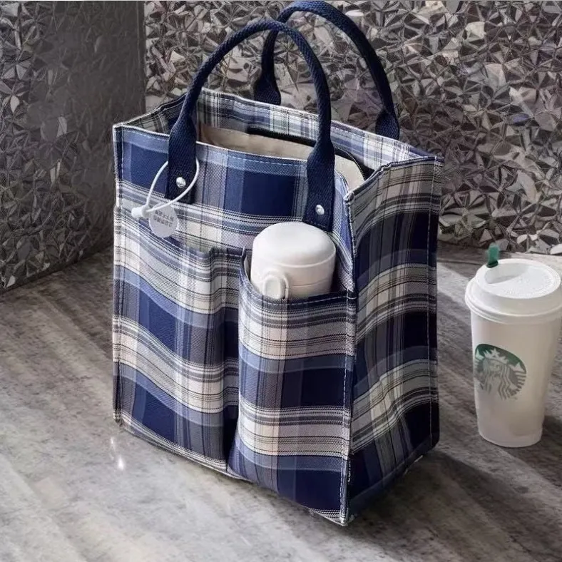 Japanese Retro Plaid Canvas Bag, Large Capacity Women's Tote for Work - 3