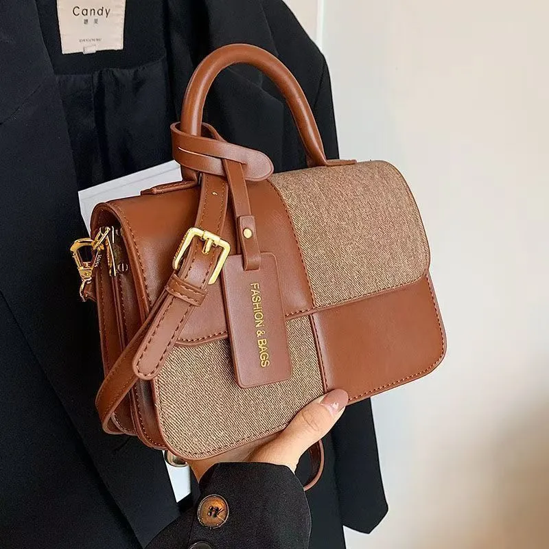 Retro Contrast Color Handbag 2025 Fashion Square Shoulder Bag for Women - 3