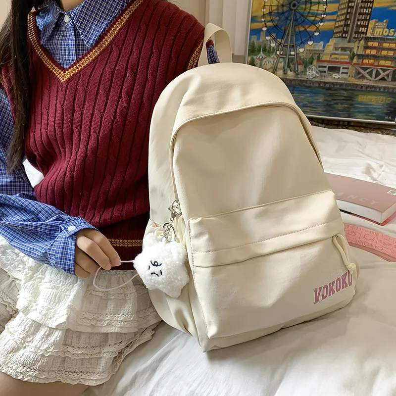 Minimalist Solid Backpack Lightweight Student Daypack for Girls Ins Style - 2