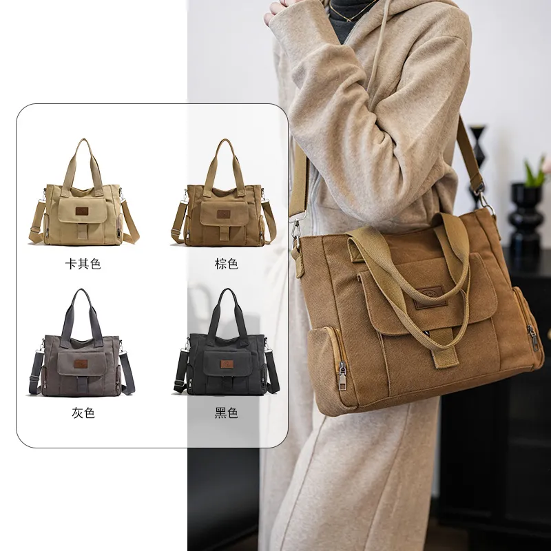 Canvas Tote Bag for Work, Large Capacity Shoulder Bag with Zipper Closure - 5
