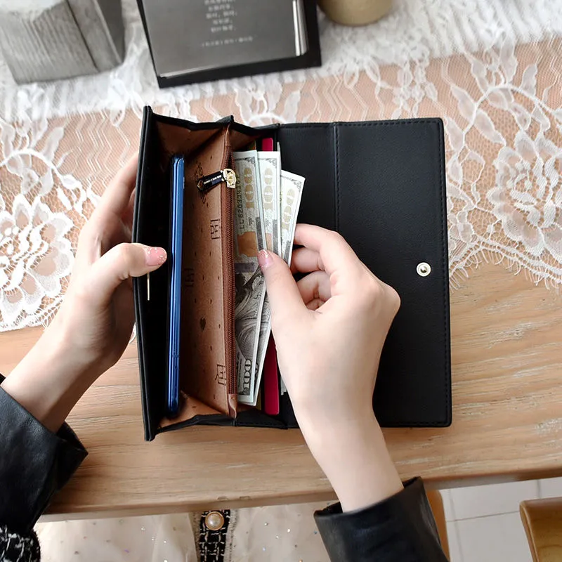 Long Women's Wallet Minimalist Fashion Foldable Bifold Money Clutch - 4