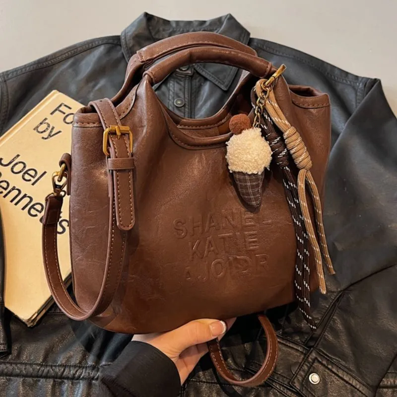 Retro Soft Leather Tote Bag 2024 Women Crossbody Shoulder Bag - 2