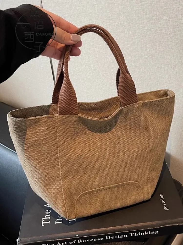 Vintage Canvas Tote Bag for Women, Small Shoulder Bag with Zipper Closure - 1