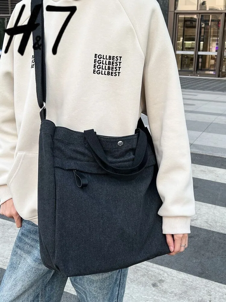 Canvas Tote Bag Large Capacity Shoulder Bag for School, Retro Style - 5