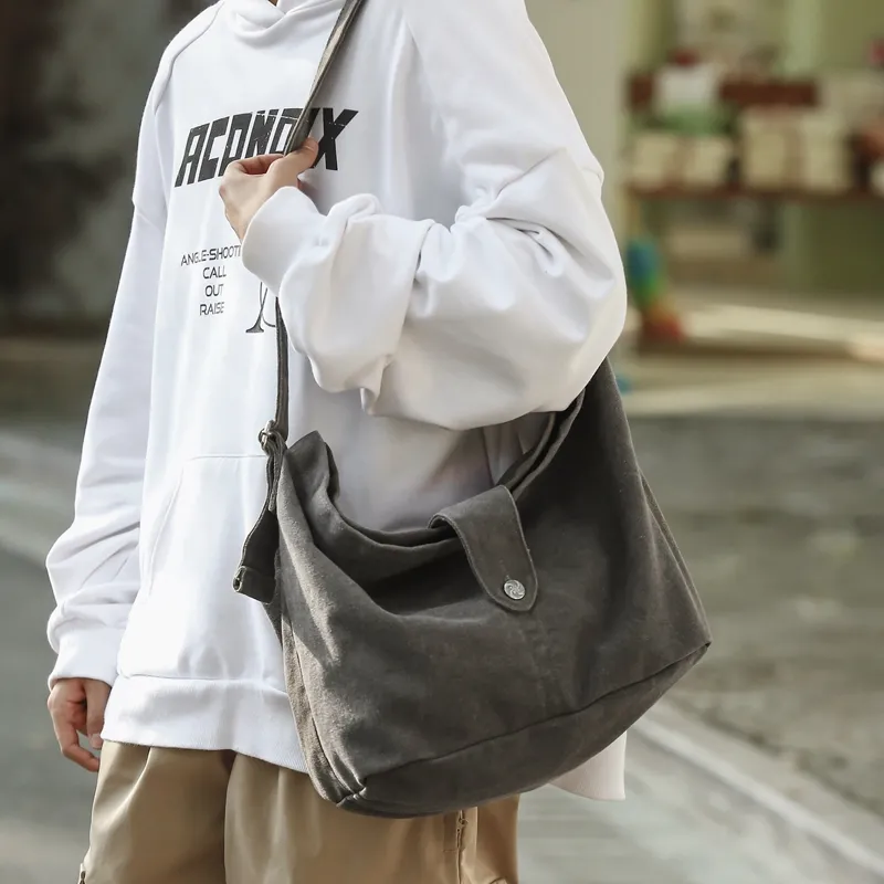 Vintage Canvas Messenger Bag for Men & Women, Large Capacity Crossbody Bag - 5