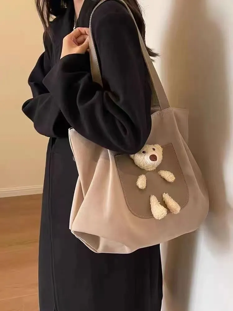 Large Capacity Bear Tote Bag Fashion Canvas Shoulder Bag for Commute - 1