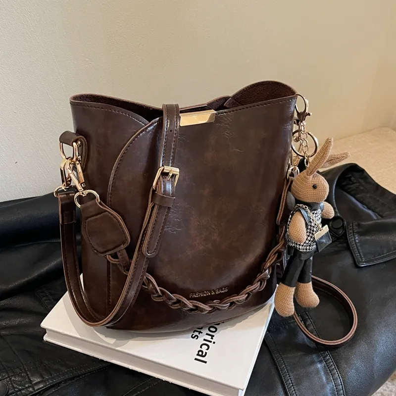 Stylish Tote Bag 2024 Women's PU Leather Crossbody Bucket Bag - 2