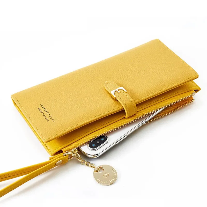 Long Women's Wallet PU Wristlet Clutch Large Capacity Pure Color - 1