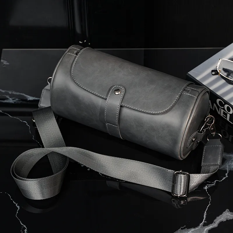 Men's Shoulder Bag 2023 Retro Crossbody Sling Backpack PU Cylinder - 5