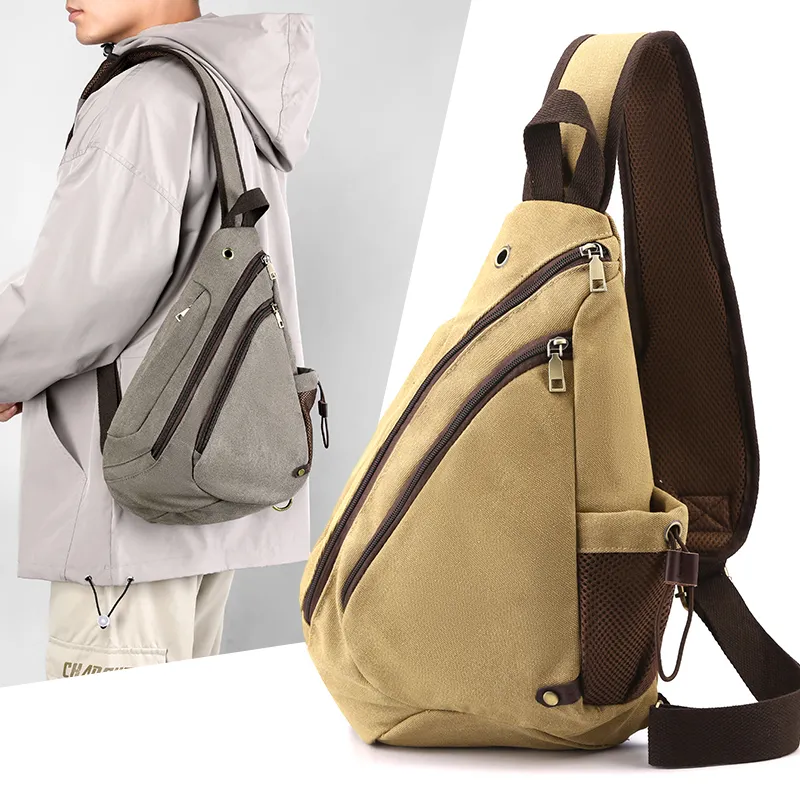 Men's Durable Canvas Chest Bag Large Capacity Crossbody Sling Pack - 2