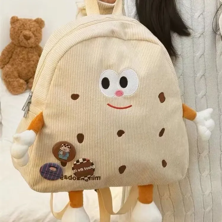 Cookie Backpack Women Cute Corduroy Plush Cartoon Rucksack - 1
