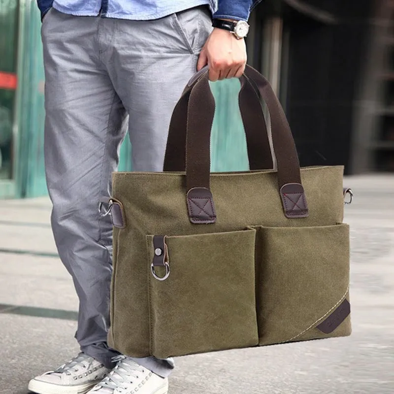 Men's Casual Canvas Messenger Bag Crossbody Briefcase Horizontal Style - 2