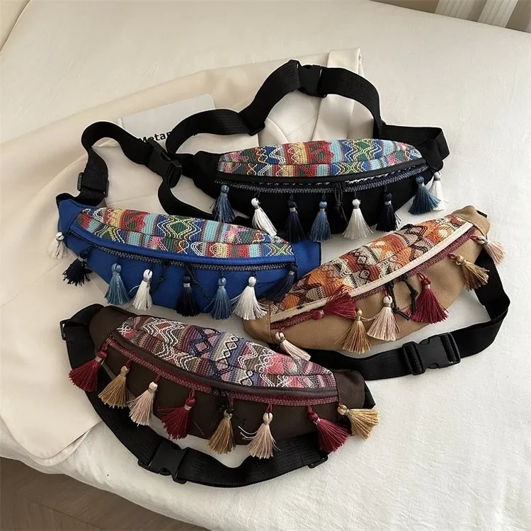 Ethnic Style Handwoven Tassel Koi Crossbody Bag 2024 Youth Chest Bag - 2