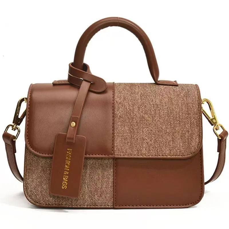 Retro Contrast Color Handbag 2025 Fashion Square Shoulder Bag for Women - 4