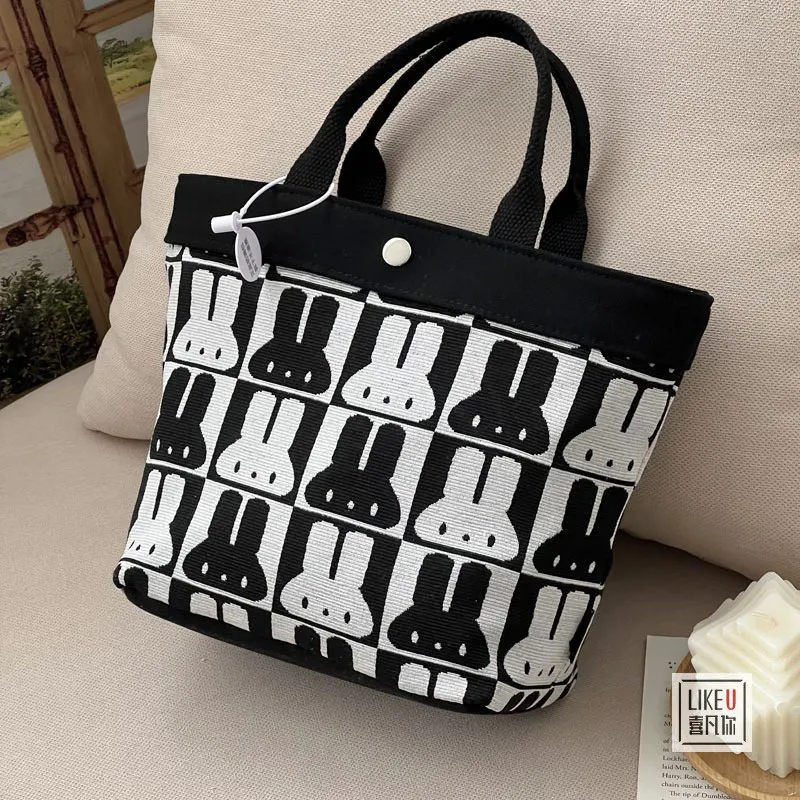 Japanese Rabbit Canvas Lunch Tote Bag, Ins Style Simple Casual Crossbody - 3