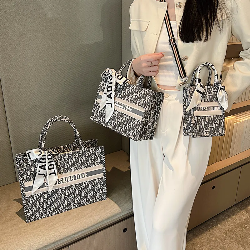 Stylish Canvas Tote Bag 2023 Large Capacity Shopper with Embroidery - 1