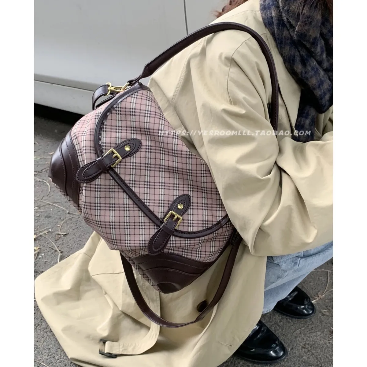 Vintage Plaid Handbag 2025 New Women's Saddle Crossbody Shoulder Bag - 2