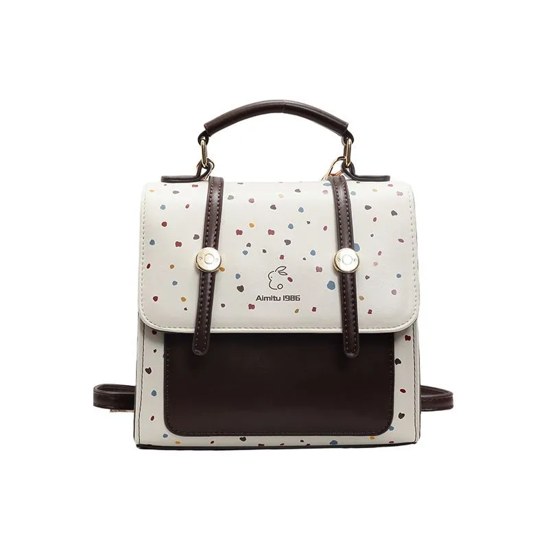 Polka Dot Backpack for Women, Vintage Minimalist PU Shoulder Bag - 5