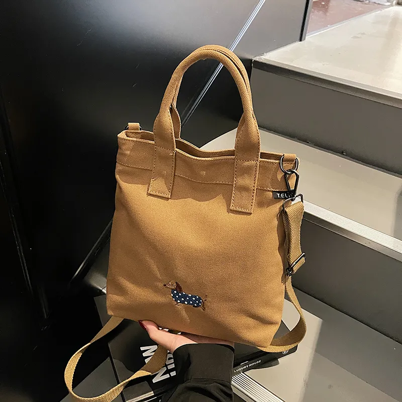 Canvas Tote Bag for Women 2025 Dachshund Embroidery Large Capacity Shoulder Bag - 2