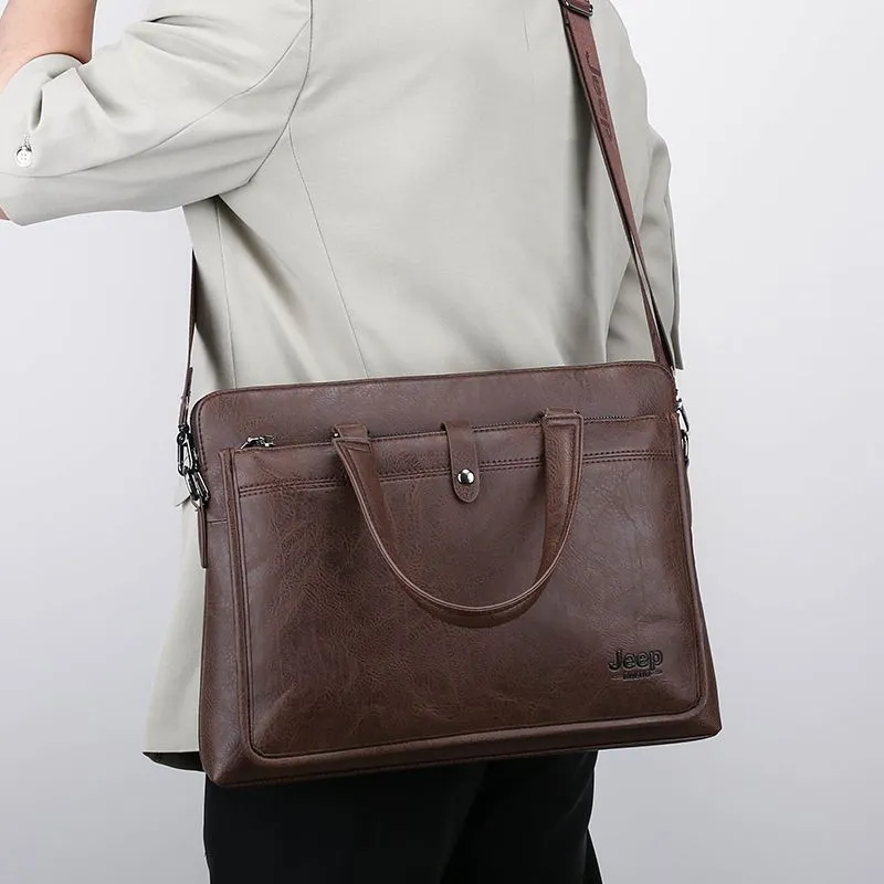 Men's Messenger Bag Large Capacity Laptop Briefcase PU Leather Shoulder Bag - 2