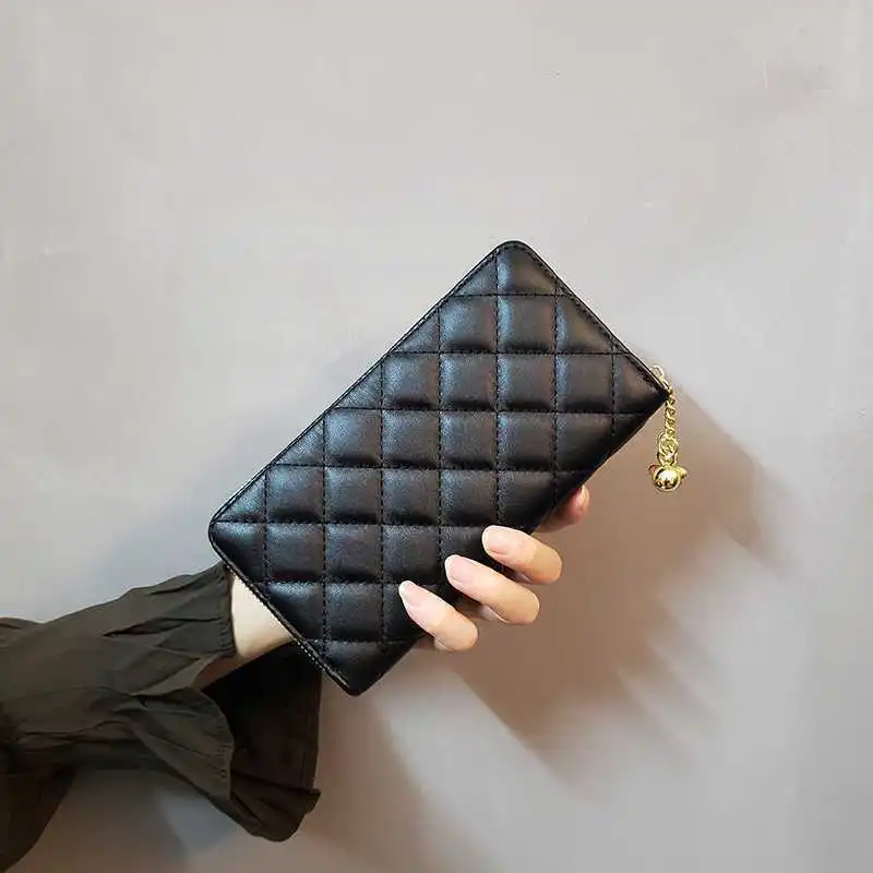 Womens Long Wallet PU Leather Checkerboard Pattern Card Holder Fashionable - 2
