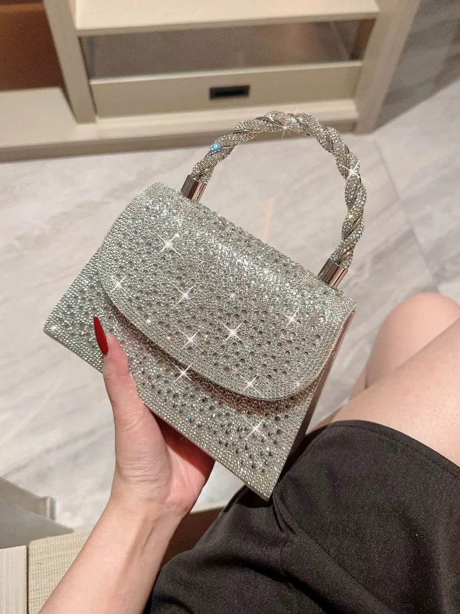 Stylish French Evening Bag with Rhinestones, Elegant Kelly Handbag for Women - 3