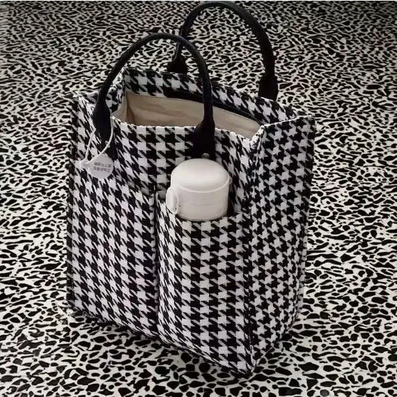 Japanese Retro Plaid Canvas Bag, Large Capacity Women's Tote for Work - 5