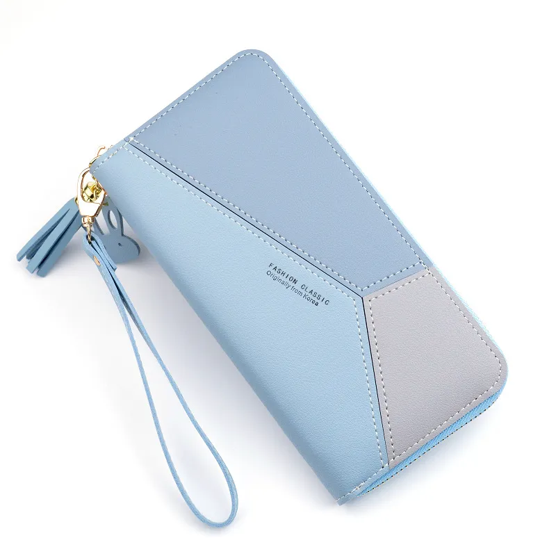 Women's Long Wallet with Color Blocking, Large Capacity Zipper Clutch for Phone - 1