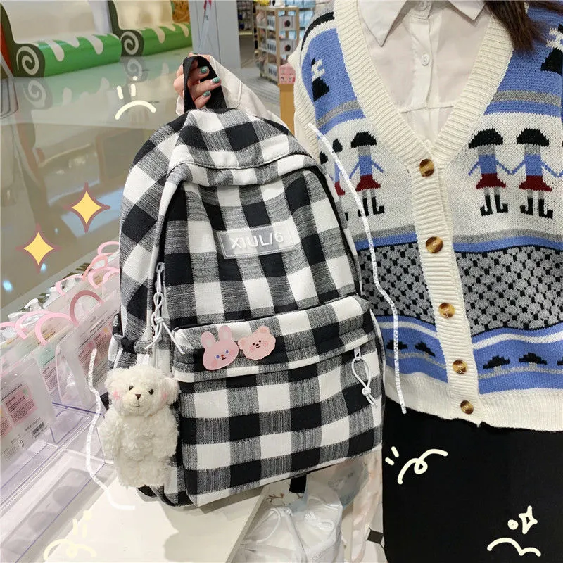 Plaid Backpack for Women 2021 New Ins Style School Bag for Teen Girls - 1