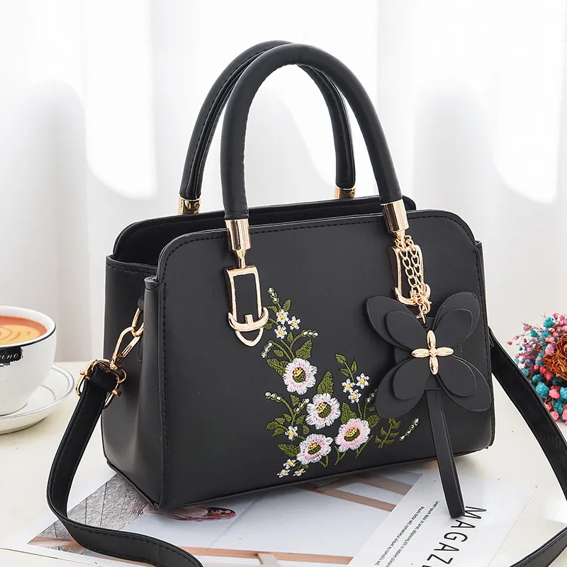 2025 Women's Embroidered Leather Shoulder Bag Large Capacity Tote - 2