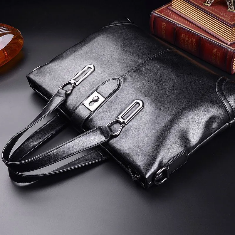Leather Men's Briefcase Retro Business Tote Bag Large Capacity - 1