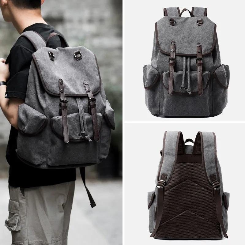 Canvas Retro Backpack for Men, Large Capacity Laptop Bag, College Student Bookbag - 1