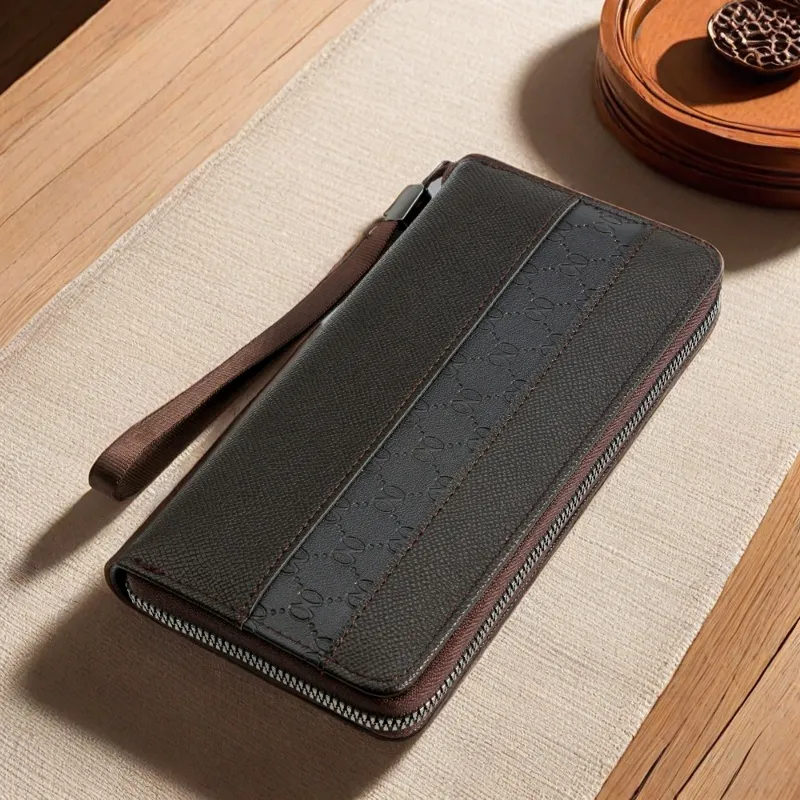 Vintage Minimalist Men's Wallet Large Capacity Zipper Long Bifold - 2