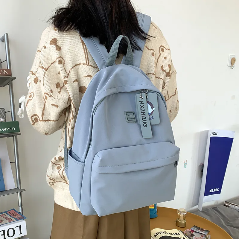 Ins Style Backpack for Women, Minimalist Korean School Bag, Solid Color Daypack - 4