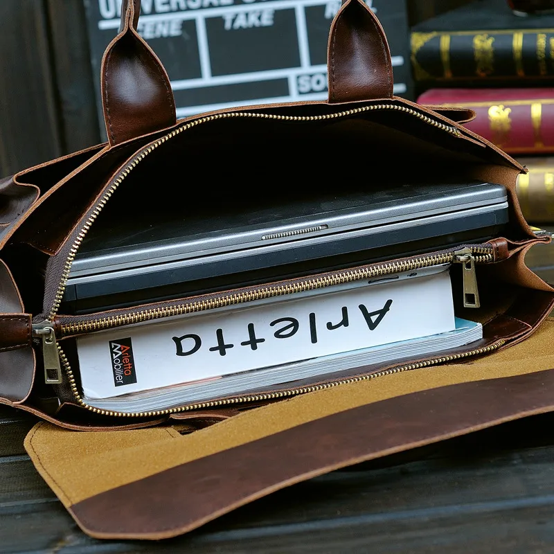 Men's Business Tote Bag Large Capacity Laptop Briefcase Crossbody Bag - 4