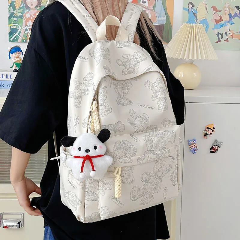 Cute Bear Print Backpack Large Capacity College School Bag for Girls - 2