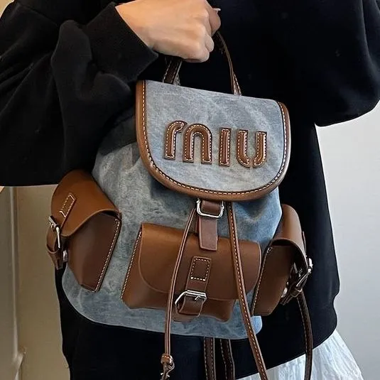 Retro Color Block Backpack, Multi-Pocket PU Shoulder Bag for Commute - 1