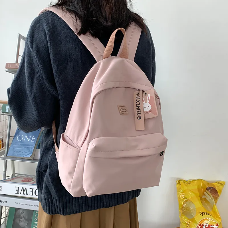 Ins Style Backpack for Women, Minimalist Korean School Bag, Solid Color Daypack - 2