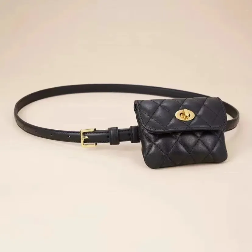 Mini Quilted Belt Bag for Women, Fashionable Waist Pack with Chain Strap - 2