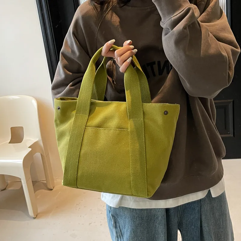 Canvas Lunch Bag for Work, Japanese Bento Tote with Color Block Design - 2