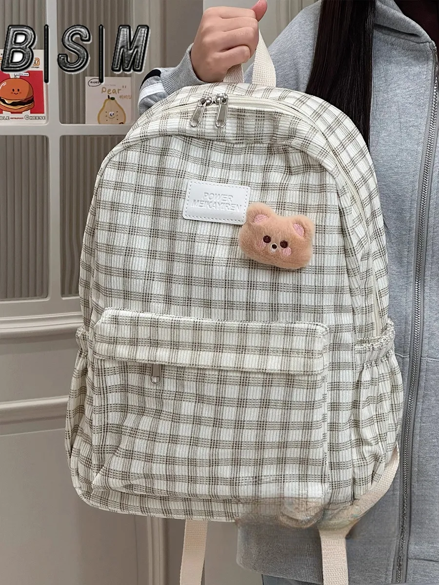Ben Sherman Corduroy Backpack for Women, Plaid School Bag Lightweight - 1