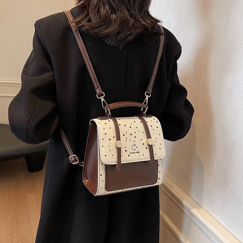 Polka Dot Backpack for Women, Vintage Minimalist PU Shoulder Bag - 3