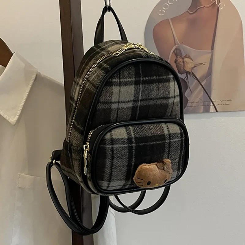 Retro Tweed Mini Backpack for Women, Ins Student Small Bookbag - 1