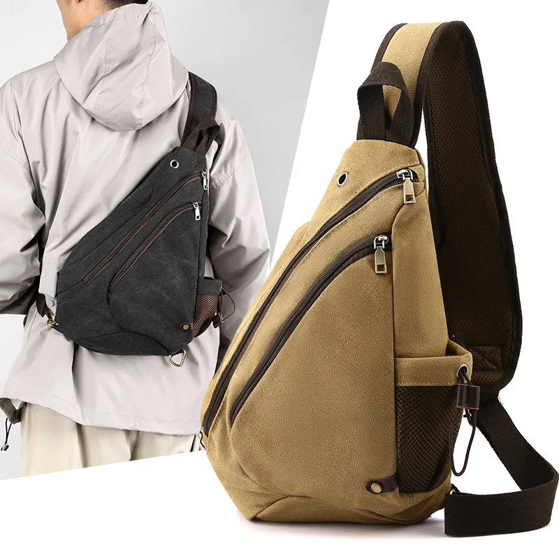 Men's Durable Canvas Chest Bag Large Capacity Crossbody Sling Pack - 1