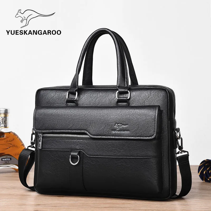 Men's Leather Briefcase Retro Crossbody Bag Large Capacity - 3