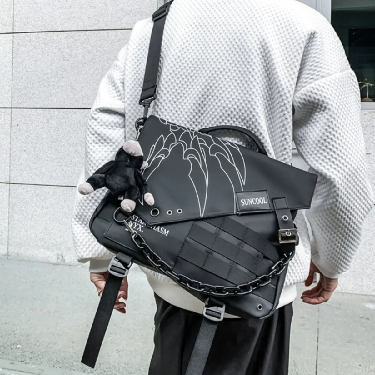 Trendy Messenger Bag for Men, Casual Crossbody Sling Backpack, Black & Dark Gray - 2