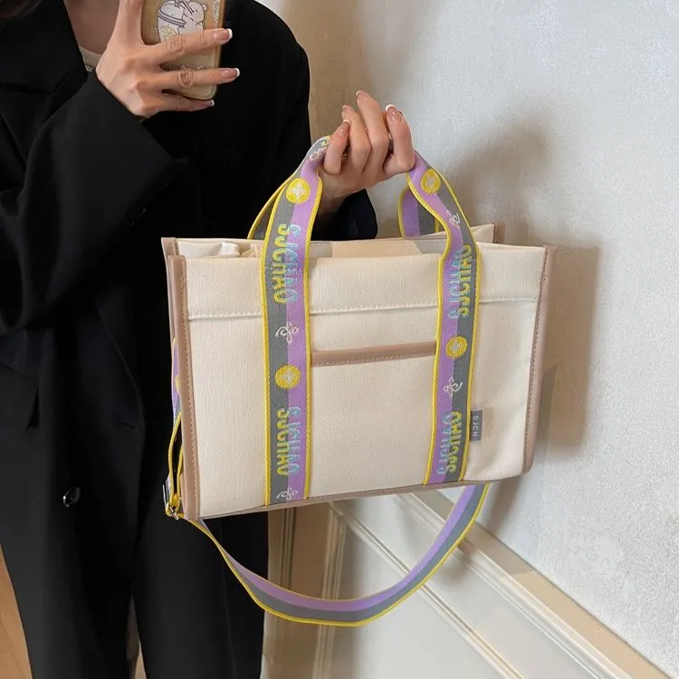 Large Canvas Tote Bag for Women, Durable Crossbody Shoulder Bag with Zipper - 1