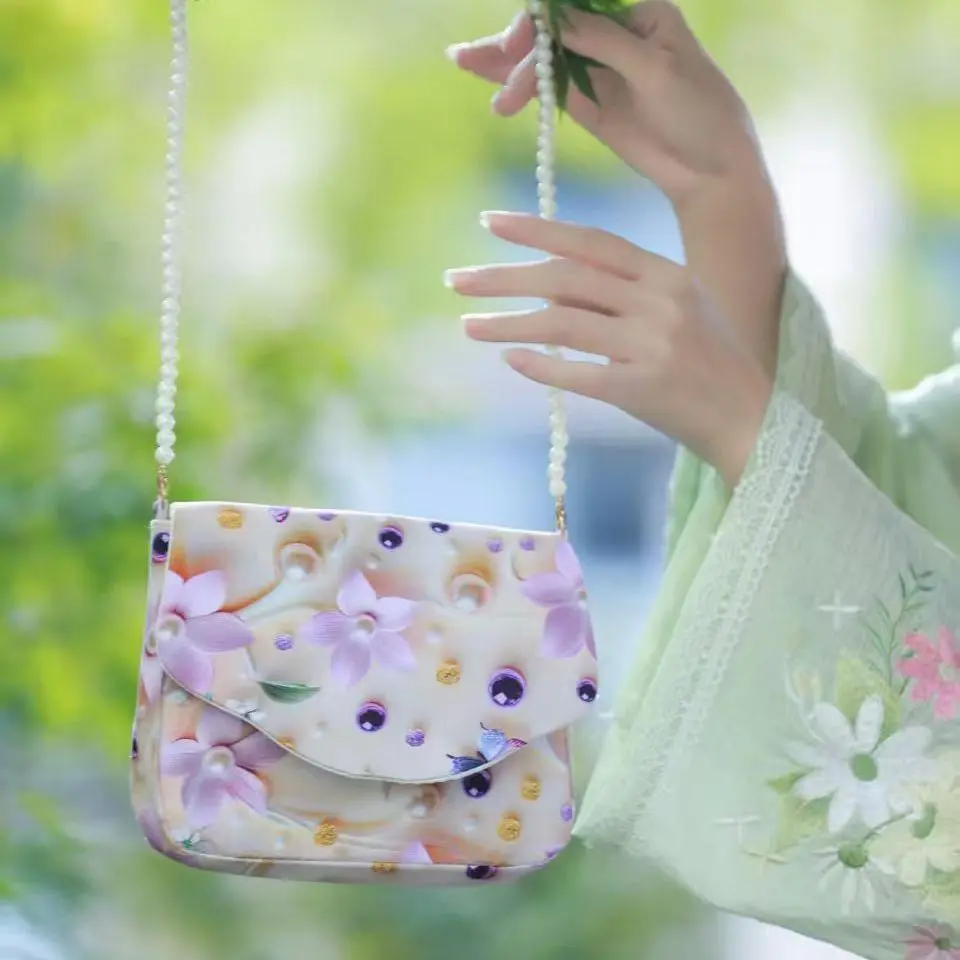 Hanfu Floral Crossbody Bag Vintage Envelope Shoulder Purse for Women - 2
