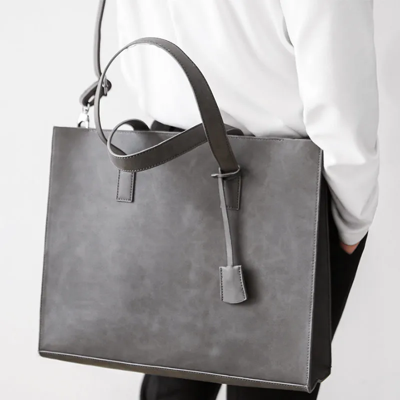 Men's Leather Tote Bag Crossbody Shoulder Bag Business Briefcase - 4